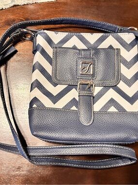 Leather Blue and White Chevron Crossbody Bag